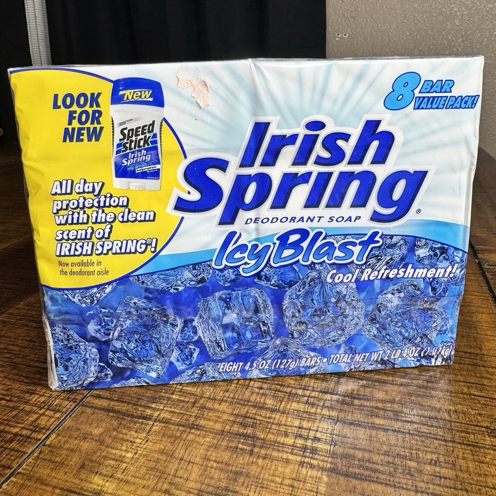 VTG Irish Spring Icy Blast Deodorant Soap Bars NOS Discontinued 8 Bars 4.5 oz Ea